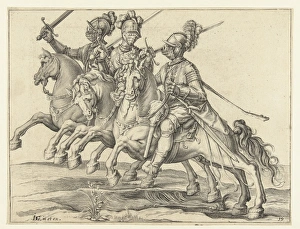 Three riders with raised swords, turned to the right, Jacob de Gheyn (II), 1599 Three riders with raised swords, turned to the right, Jacob de Gheyn (II), 1599