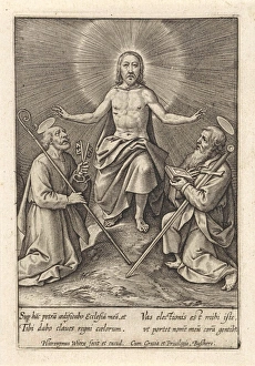 Risen Christ with Peter and Paul, Hieronymus Wierix, 1563 - before 1619 Risen Christ with Peter and Paul, Hieronymus Wierix, 1563 - before 1619
