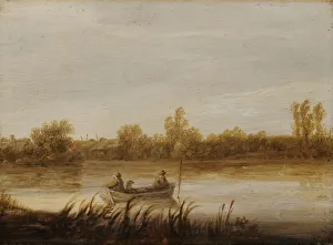 River landscape anglers boat 1640/45 oil oak River landscape anglers boat 1640/45 oil oak