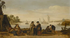 River landscape palm reading women middle fisherwoman pays River landscape palm reading women middle fisherwoman pays