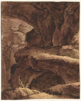 Rocky Landscape Cave Chapel 19th century Attributed Rocky Landscape Cave Chapel 19th century Attributed