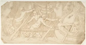 Roman Galley 16th century Pen brown ink wash Roman Galley 16th century Pen brown ink wash