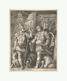Two Roman Soldiers 17th century Etching engraving Two Roman Soldiers 17th century Etching engraving