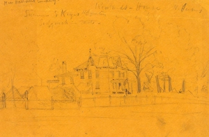 Rowlands House N. Jersey, 1862 July?, drawing on orange-yellow paper pencil, 16.0 x 24 Rowlands House N. Jersey, 1862 July?, drawing on orange-yellow paper pencil, 16.0 x 24