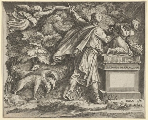 Sacrifice Isaac set landscape flock sheep left Sacrifice Isaac set landscape flock sheep left