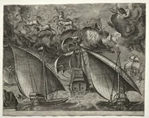 Pieter Bruegel Gallery: Sailing Vessels Two Galleys Sailing Armed Three-Master