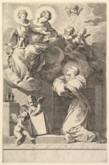 Saint Bernard Kneeling Virgin Child 1640 Engraving Saint Bernard Kneeling Virgin Child 1640 Engraving