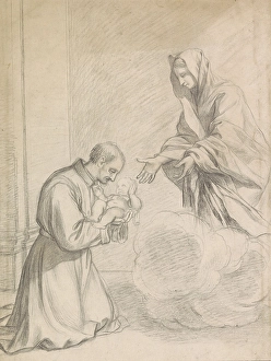Saint Caietan takes Mary Christ child arms Design Saint Caietan takes Mary Christ child arms Design