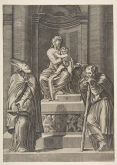 Saint Joseph left bishop right standing altar Saint Joseph left bishop right standing altar