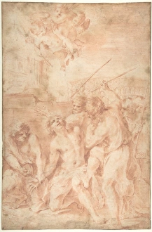 Saint Sebastian Clubbed Death 1602-49 Red chalk Saint Sebastian Clubbed Death 1602-49 Red chalk