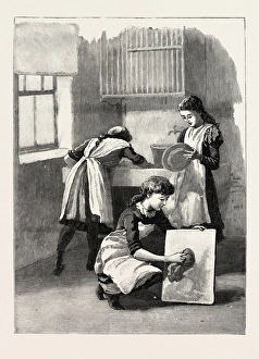 Scullery Work, Washing Up, School, London, Uk Scullery Work, Washing Up, School, London, Uk