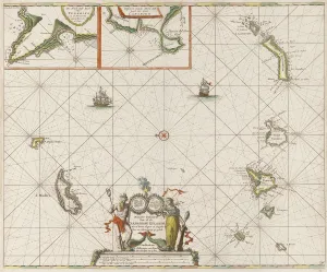 Sea chart of the Canary Islands, print maker: Jan Luyken, Johannes van Keulen I, unknown Sea chart of the Canary Islands, print maker: Jan Luyken, Johannes van Keulen I, unknown