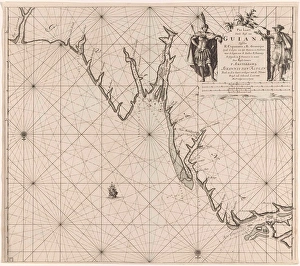Sea chart of part of the coast of Suriname and Guyana, print maker: Jan Luyken, Claes Sea chart of part of the coast of Suriname and Guyana, print maker: Jan Luyken, Claes