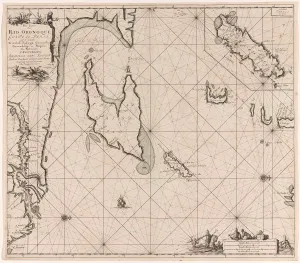 Sea chart of the Gulf of Paria to the mouth of the Orinoco river, Orinoquia, Venezuela Sea chart of the Gulf of Paria to the mouth of the Orinoco river, Orinoquia, Venezuela