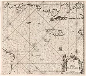 Images Dated 12th October 2012: Sea chart of the south coast of Cuba and Jamaica, Jan Luyken, Claes Jansz Voogt