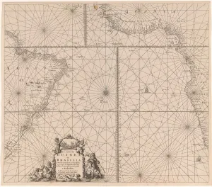 Sea chart of the southern part of the Atlantic coasts of Africa and Brazil, Jan Luyken Sea chart of the southern part of the Atlantic coasts of Africa and Brazil, Jan Luyken