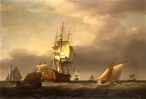 A Seascape with Men-of-War and Small Craft, Attributed to Francis Holman, 1760-1790 A Seascape with Men-of-War and Small Craft, Attributed to Francis Holman, 1760-1790