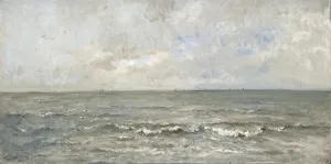 Seascape Rippling waves fishing boats distance Seascape Rippling waves fishing boats distance