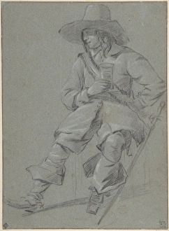 Seated Cavalier Glass mid-17th century Black chalk heightened Seated Cavalier Glass mid-17th century Black chalk heightened