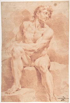 Seated Male Nude 1728-81 Red chalk highlighted Seated Male Nude 1728-81 Red chalk highlighted