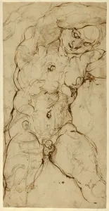 Seated, Nude, Male Figure, recto, Ornamental Designs, Foliage, Grotesque Head, Leg Seated, Nude, Male Figure, recto, Ornamental Designs, Foliage, Grotesque Head, Leg
