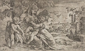 Seated Virgin Child St John Baptist hillside Seated Virgin Child St John Baptist hillside