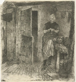Seated woman peeling potatoes near an door open, Bernardus Johannes Blommers, 1855 - 1914 Seated woman peeling potatoes near an door open, Bernardus Johannes Blommers, 1855 - 1914