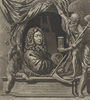 Self Portrait of Michiel van Musscher in allegorical frame, Michiel van Musscher, 1685 Self Portrait of Michiel van Musscher in allegorical frame, Michiel van Musscher, 1685