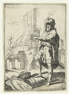 Self Portrait with Oriental dress standing in front of ruins, print maker: Bartholomeus Self Portrait with Oriental dress standing in front of ruins, print maker: Bartholomeus