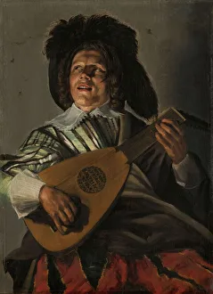 Serenade boy playing lute head beret feathers Serenade boy playing lute head beret feathers