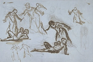 Sheet figure studies 19th century Pen brown ink Sheet figure studies 19th century Pen brown ink