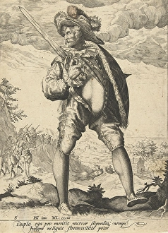 Soldier with sword and shield, print maker: Anonymous, Jacob de Gheyn II, Hendrick Soldier with sword and shield, print maker: Anonymous, Jacob de Gheyn II, Hendrick
