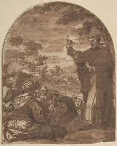 St Vincent Ferrer Preaching 1665 Pen brown ink St Vincent Ferrer Preaching 1665 Pen brown ink