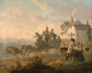 A Stage Coach on a Country Road The Departure of a Coach Signed and dated in black paint A Stage Coach on a Country Road The Departure of a Coach Signed and dated in black paint