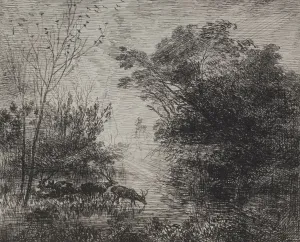 Stags original impression 1862 printed 1921 Charles Francois Daubigny Stags original impression 1862 printed 1921 Charles Francois Daubigny