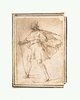 Standing Male Figure Cloak Staff 1624-63 Pen Standing Male Figure Cloak Staff 1624-63 Pen