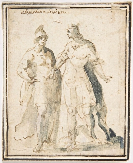 Two Standing Male Figures Antique Military Costume Two Standing Male Figures Antique Military Costume