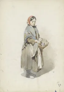 Standing woman headscarf basket Anton Mauve 1848 Standing woman headscarf basket Anton Mauve 1848