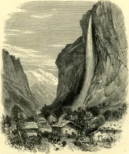 The Staubbach and Valley of Lauterbrunnen, Switzerland The Staubbach and Valley of Lauterbrunnen, Switzerland