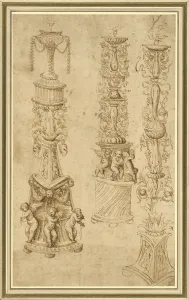 Studies Three Candlesticks Attributed Domenico Campagnola Studies Three Candlesticks Attributed Domenico Campagnola