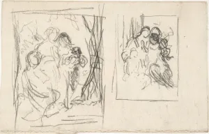 Two studies figure composition three women child Two studies figure composition three women child