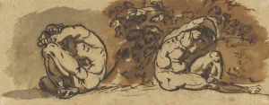 Two Studies Male Nude Althaemenes Hiding Bush Two Studies Male Nude Althaemenes Hiding Bush