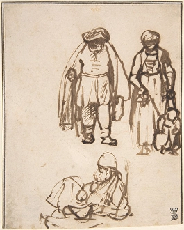 Studies Two Men Woman Teaching Child Walk 1645-50 Studies Two Men Woman Teaching Child Walk 1645-50
