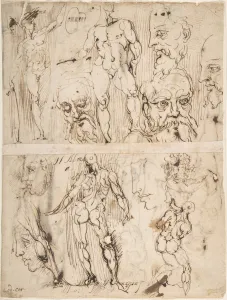 Studies Nudes Human Heads recto verso 1557-1602 Studies Nudes Human Heads recto verso 1557-1602