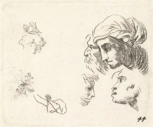Study heads profile view woman headcloth bearded man Study heads profile view woman headcloth bearded man