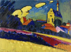 Study Murnau - Landscape Church 1909 oil board Study Murnau - Landscape Church 1909 oil board