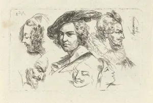 Study Sheet with six heads, print maker: Cornelis Kruseman, 1818 Study Sheet with six heads, print maker: Cornelis Kruseman, 1818