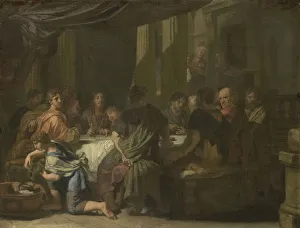 Last Supper Christ disciples seated table left Last Supper Christ disciples seated table left
