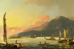 Tahitian War Galleys in Matavai Bay, Tahiti Matavai Bay in the Island of Otaheite Tahitian War Galleys in Matavai Bay, Tahiti Matavai Bay in the Island of Otaheite