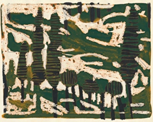 Tania Lam, expressionist landscape with trees and green sky Tania Lam, expressionist landscape with trees and green sky